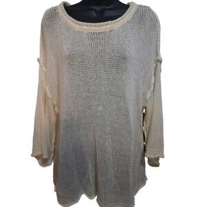 Pol Shirt Medium Cream Open Knit Top Lagenlook Relaxed Bohemian Casual Festival